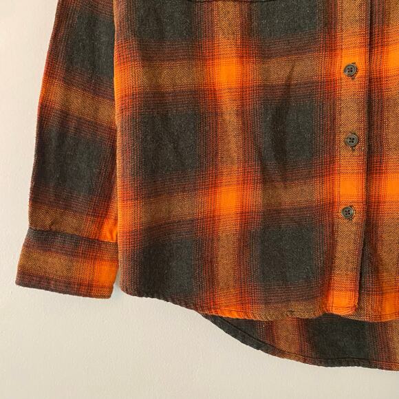 Old Navy Evermore Flannel Boyfriend Shirt Orange Black Plaid Women's size Small - Picture 4 of 8